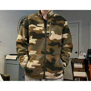 Eddie Bauer Chilali Faux Shearling Full-Zip Mock Neck Camo L-TALL Multi Pocket